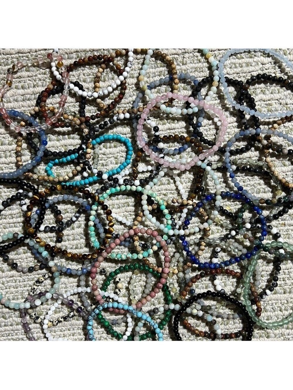 TWO pc. (2) Healing Bracelets RANDOM SENT Natural Stone Glass Crystal Boho 4mm